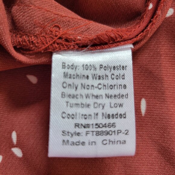 Monday Fun SS Split Neck Blouse With White Ditzy Speckle Print Rust Size 2X - Picture 11 of 12